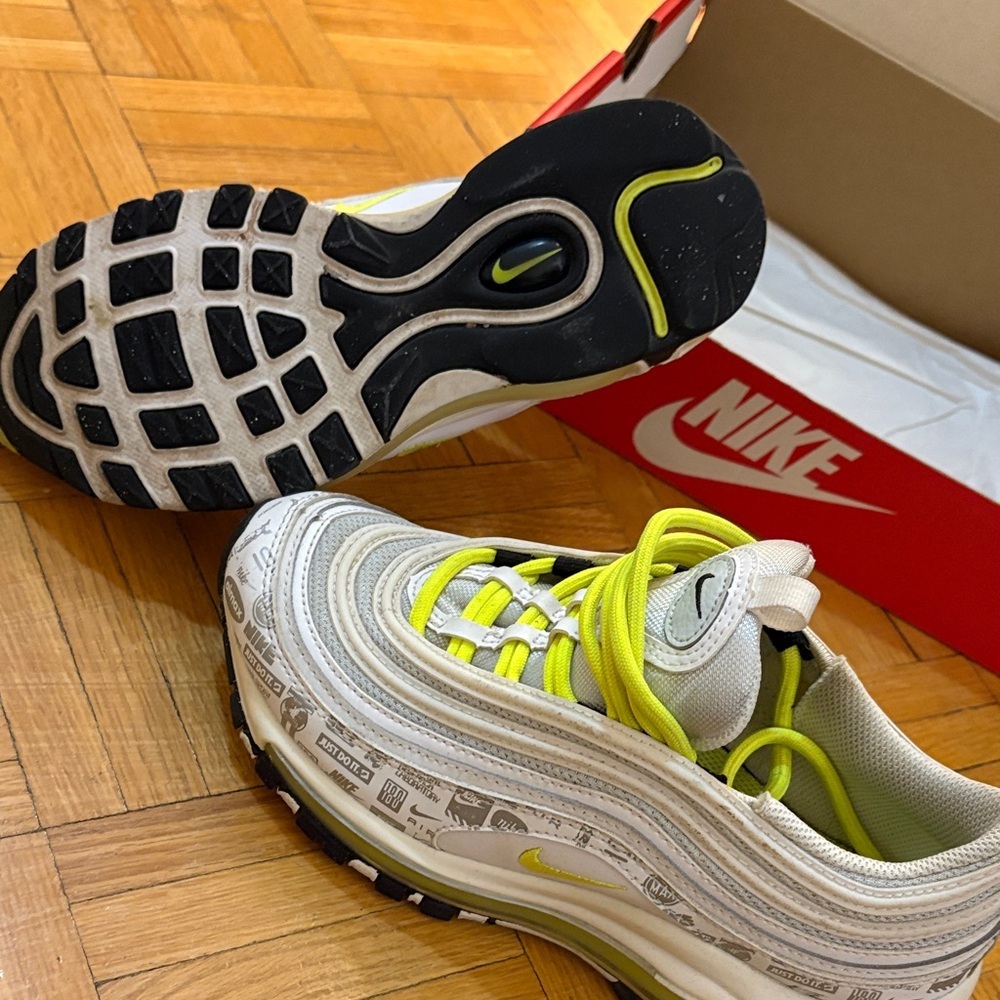 Nike Kids White and Neon Yellow Sneakers